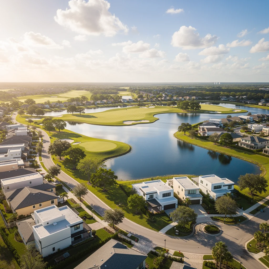 Viera master-planned neighborhood residences and community landscaping